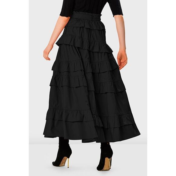 Wayward Fancies Asymmetric Ruffle Tier Cotton Poplin Skirt Black Size M - Picture 4 of 12